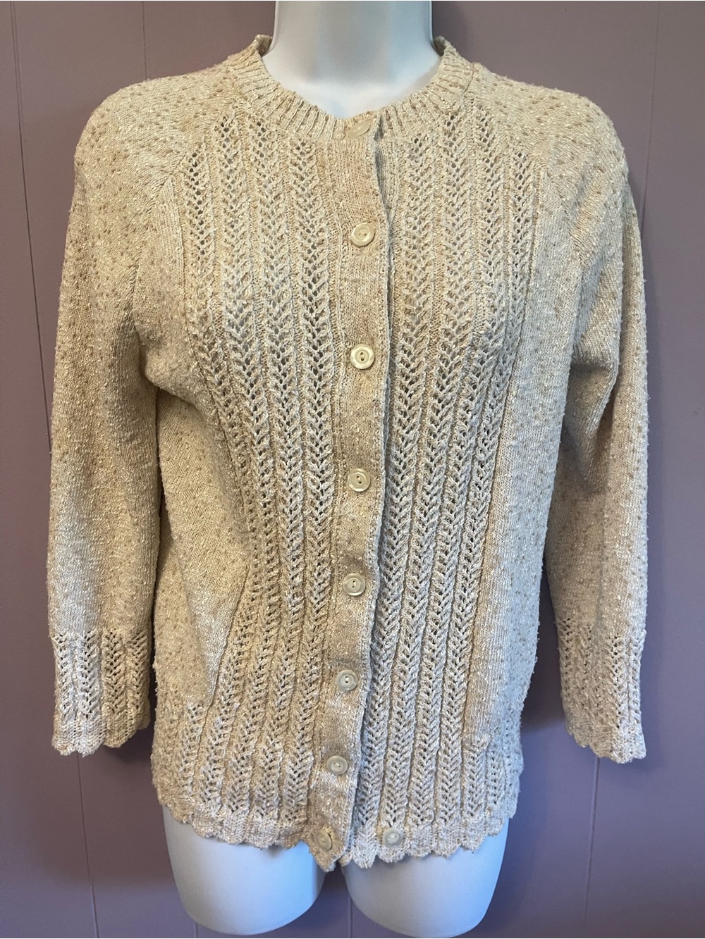 Light Cream Textured Button-Up Cardigan 100 cotton